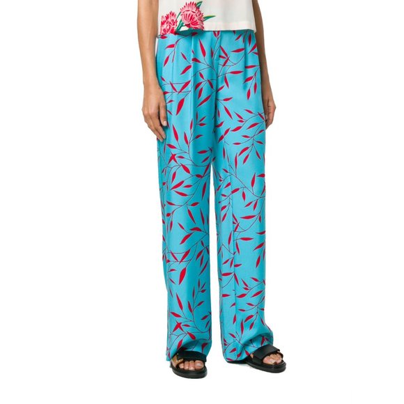 DVF DIANE VON FURSTENBERG WIDE LEAF PRINT PANTS TROUSERS SIZE 6 - Picture 3 of 10